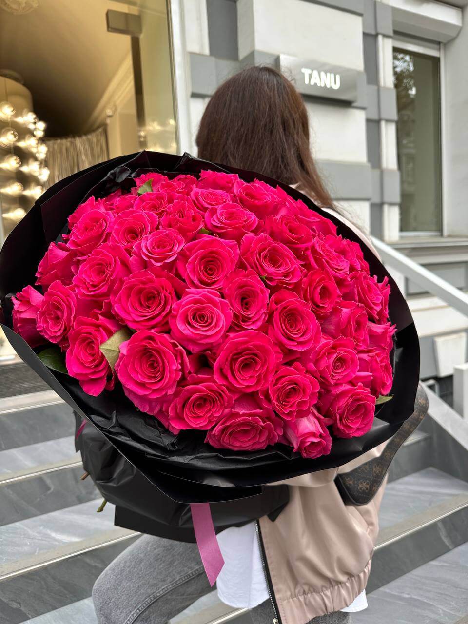 Bouquet of 50 raspberry roses