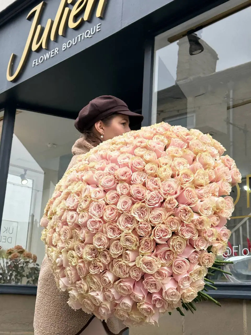 The Seraphina Couture Orb — 200 Blush & Apricot Garden Rose Spherical Bouquet