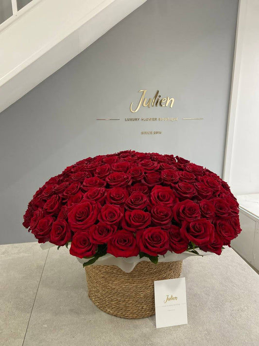 150 Red Roses in a Basket