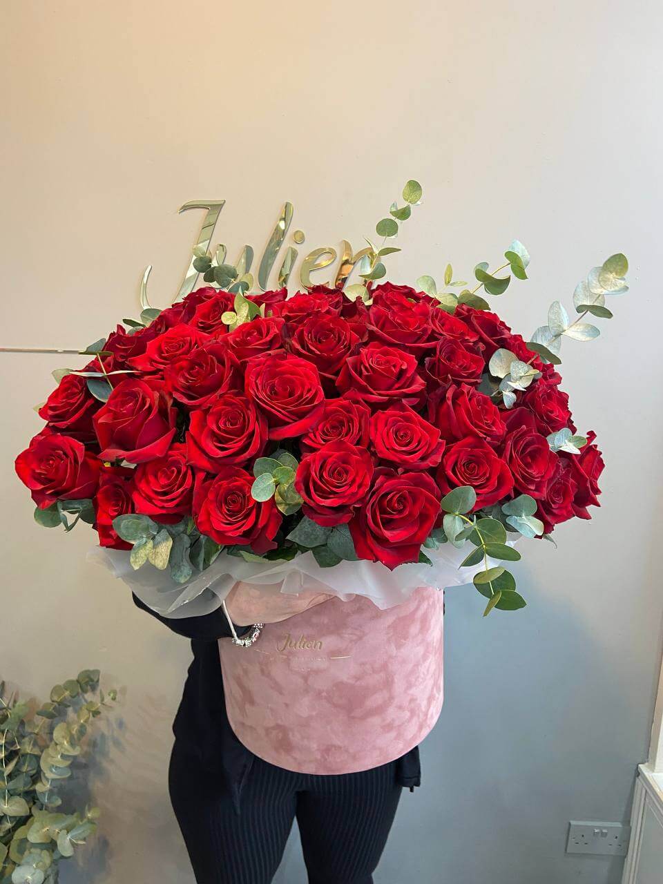 Luxury Flower Box of 80 Red Roses with Greenery