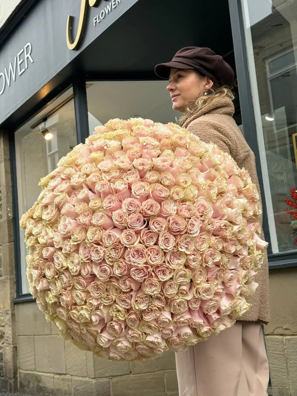 The Aurelia Grand Orb — 250 Blush & Apricot Rose Architectural Sphere