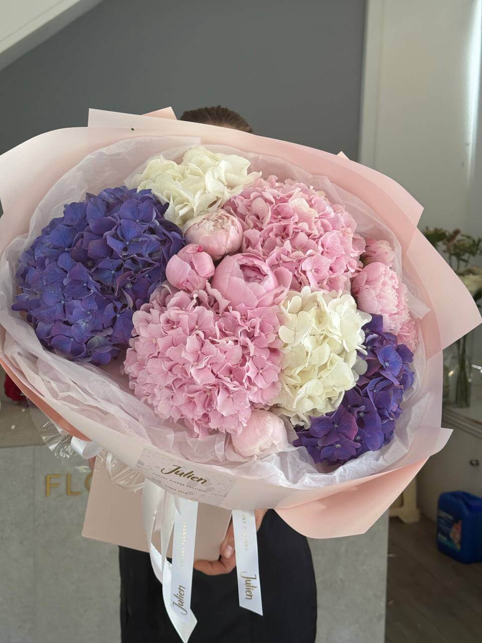 The Violet Whimsy — Peony & Jewel-Toned Hydrangea Hand-Tied Dome